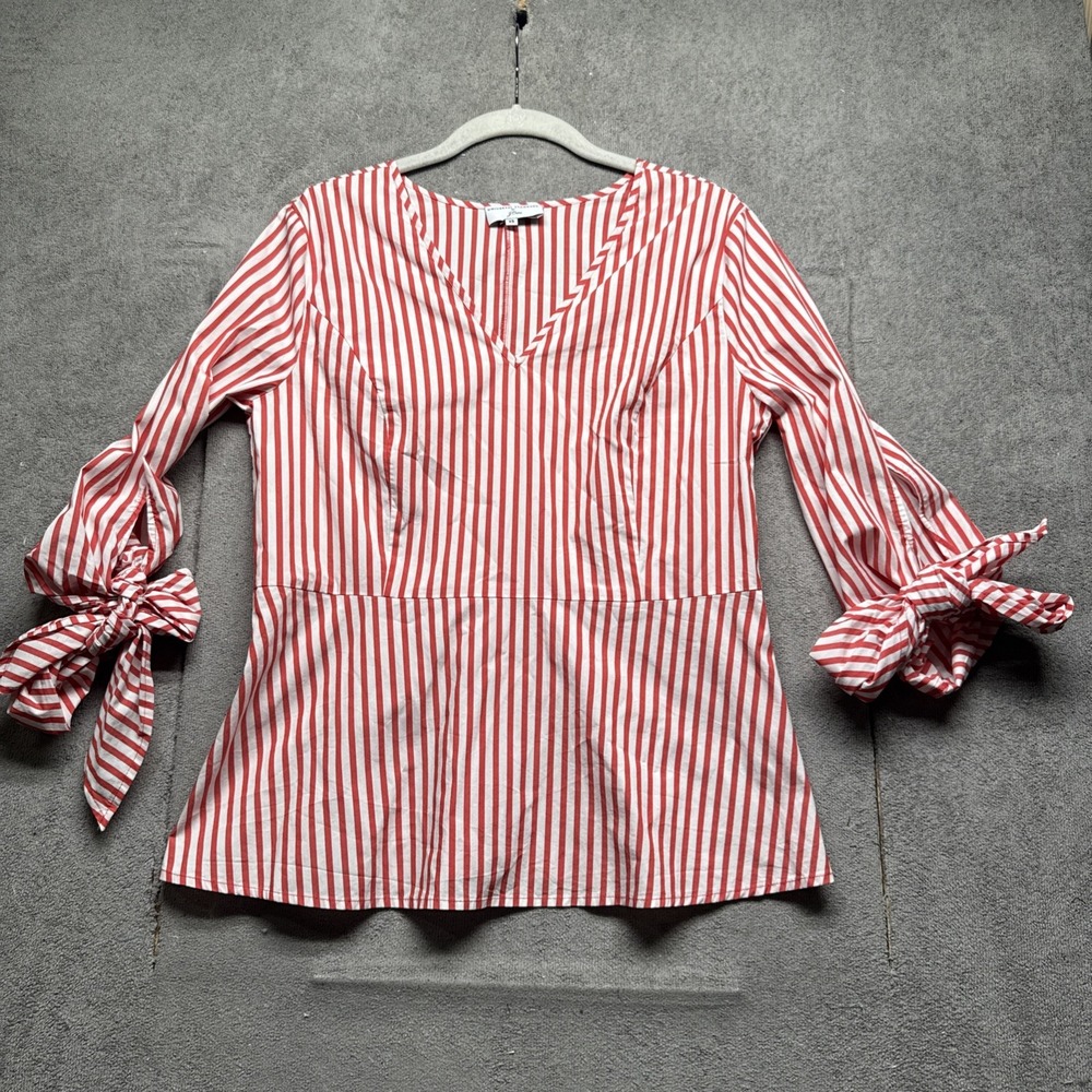 J.Crewโ x Universal Standard Women's Red White Striped Peplum Office Top XS